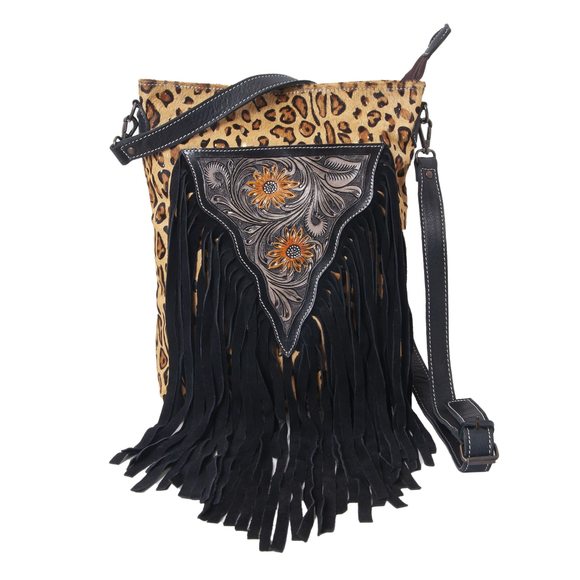 Leather Crossbody Bags Western Natural Cowhide Leather Hand Tooled UwU - Picture 1 of 9
